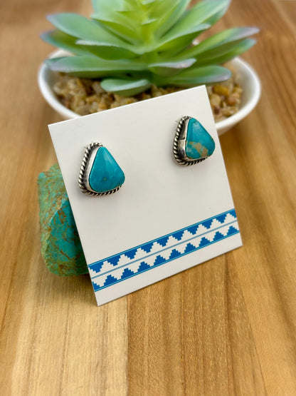 Kingman Turquoise Triangle Sterling Earrings