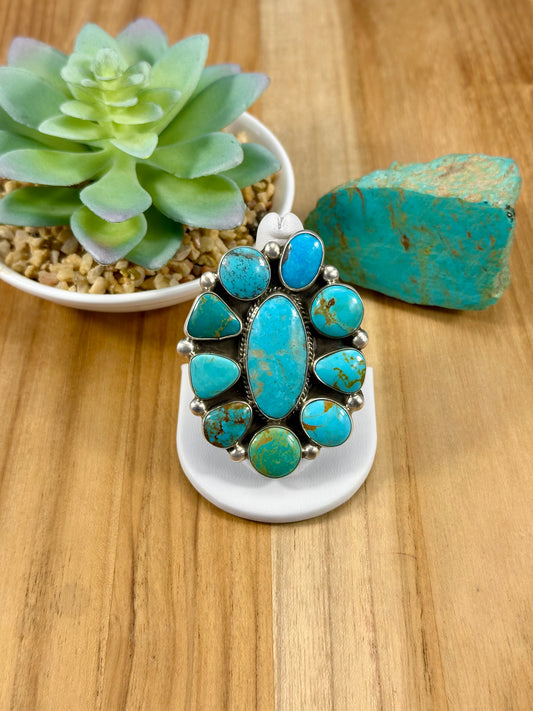 Kingman Turquoise Floral Cluster Ring