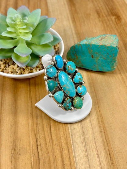 Kingman Turquoise Floral Cluster Ring
