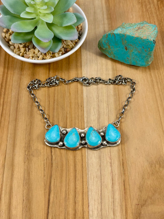Kingman Turquoise 4 Stone Pendant Necklace