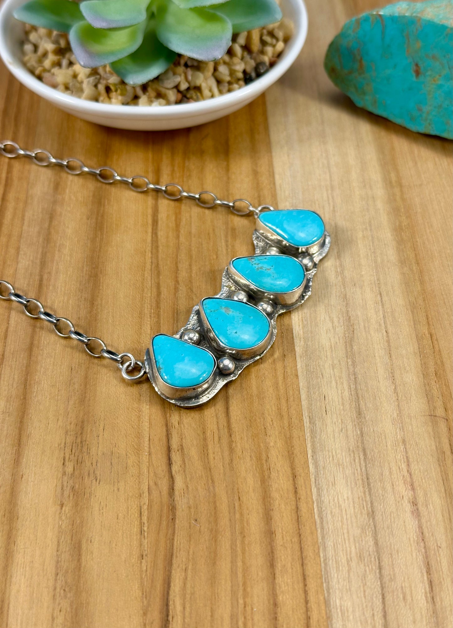 Kingman Turquoise 4 Stone Pendant Necklace
