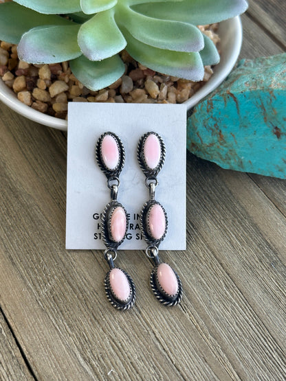 Pink Conch 3 Stone Dangle Earrings