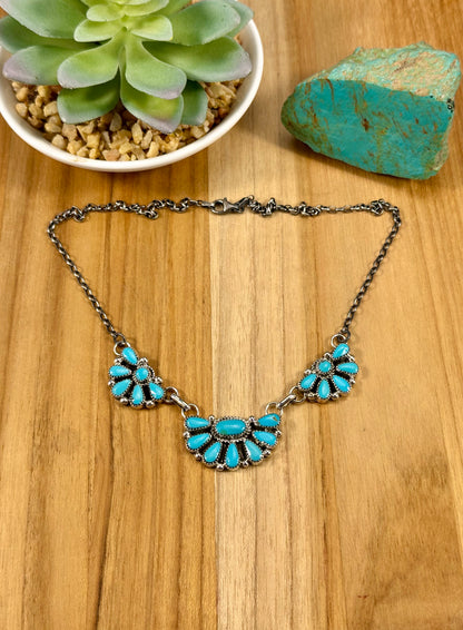Kingman Turquoise Half Cluster Sterling Necklace
