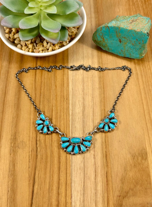 Kingman Turquoise Half Cluster Sterling Necklace