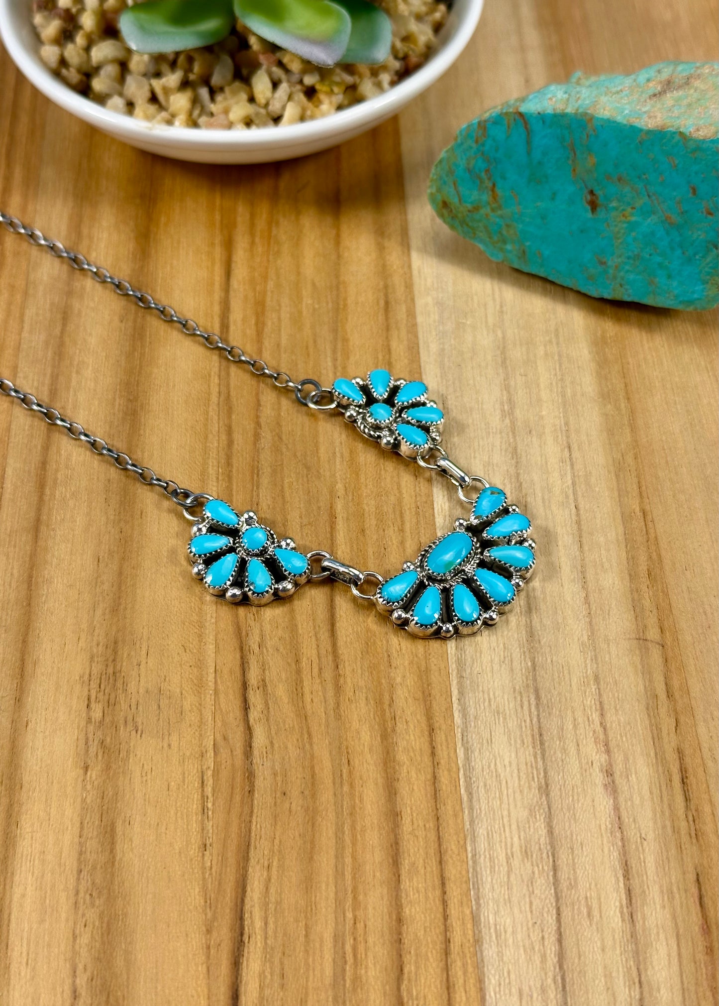 Kingman Turquoise Half Cluster Sterling Necklace