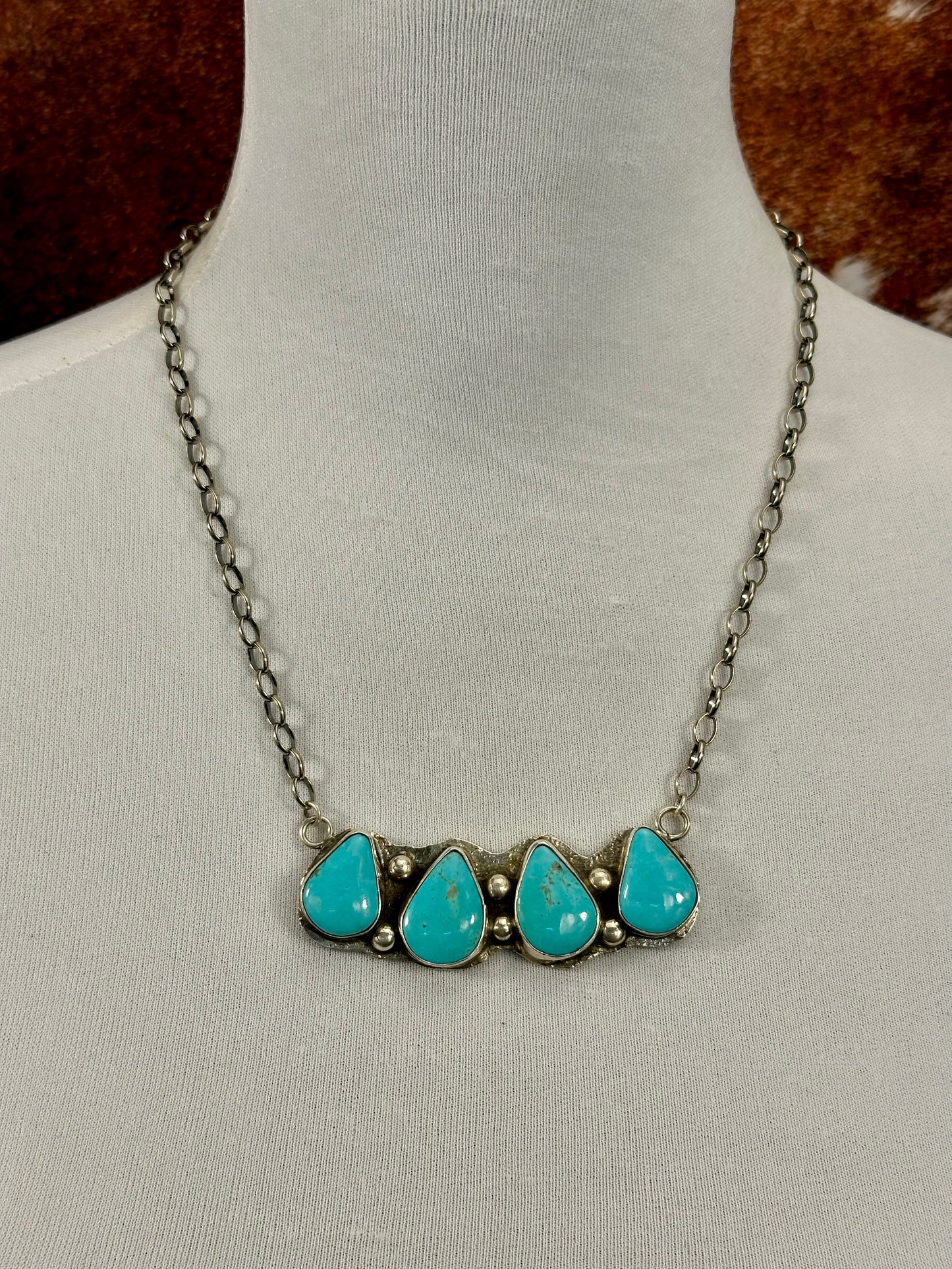 Kingman Turquoise 4 Stone Pendant Necklace