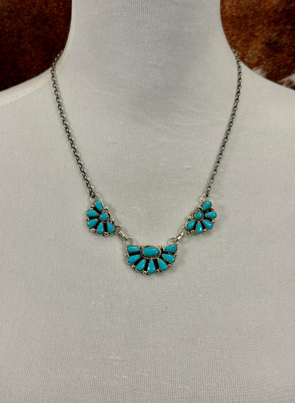 Kingman Turquoise Half Cluster Sterling Necklace