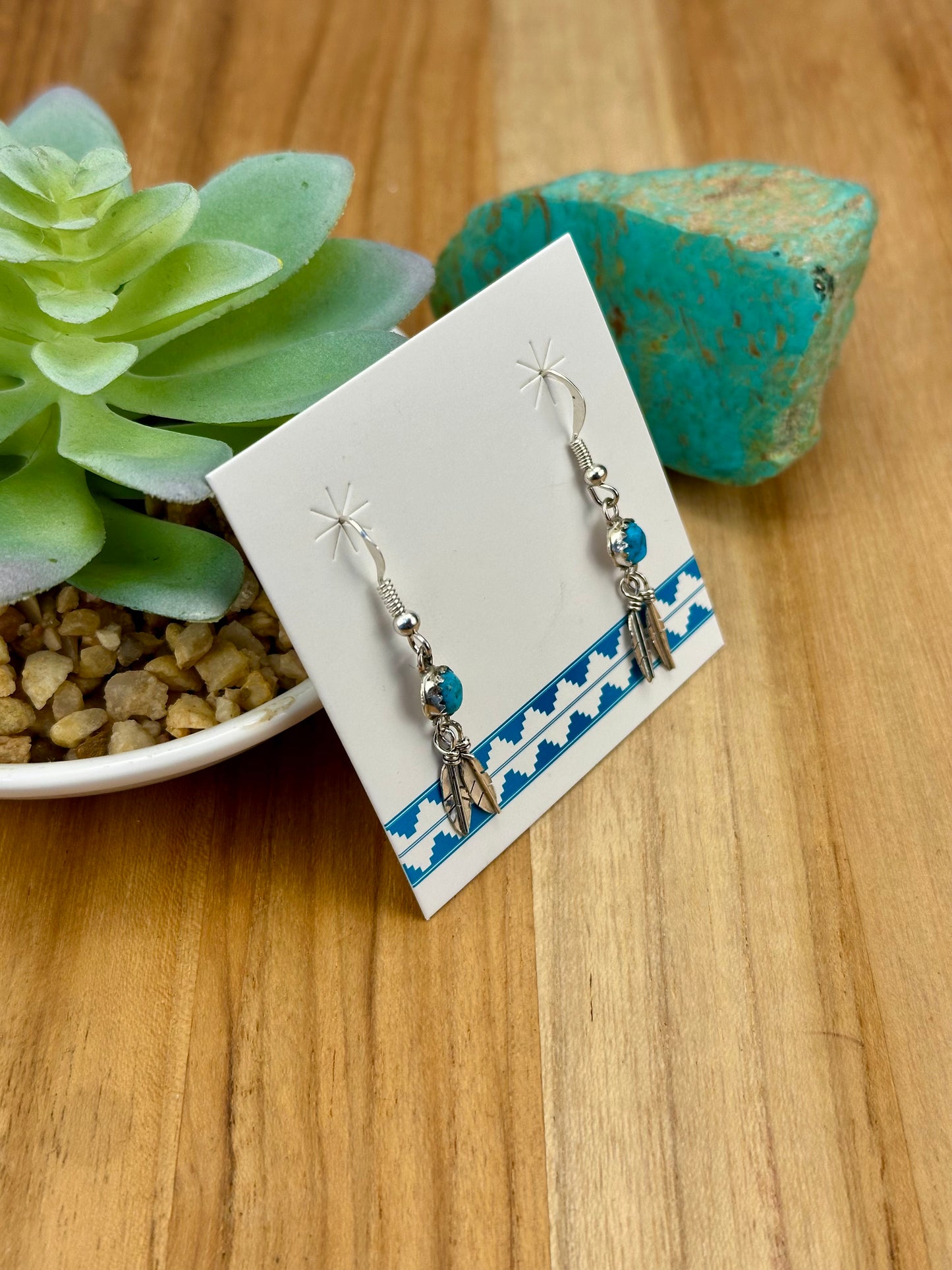 Kingman Turquoise Feather Dangle Earrings