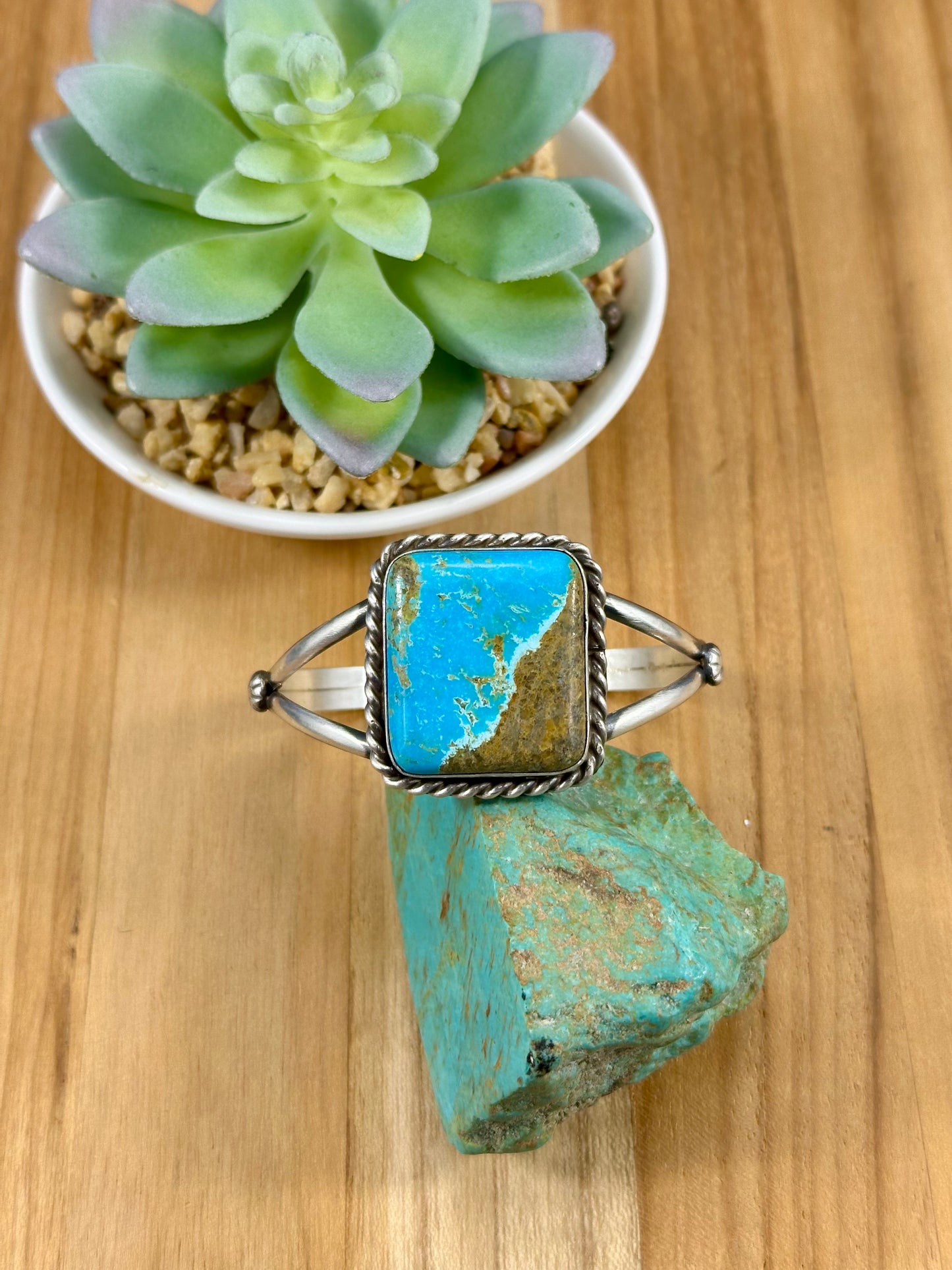 Kingman Turquoise Square Stone Cuff