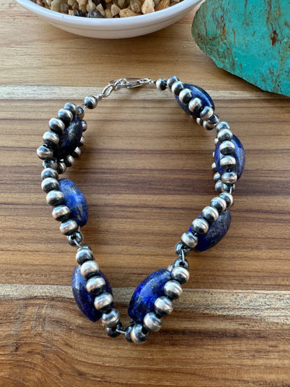 Lapis silver Pearl Bracelet