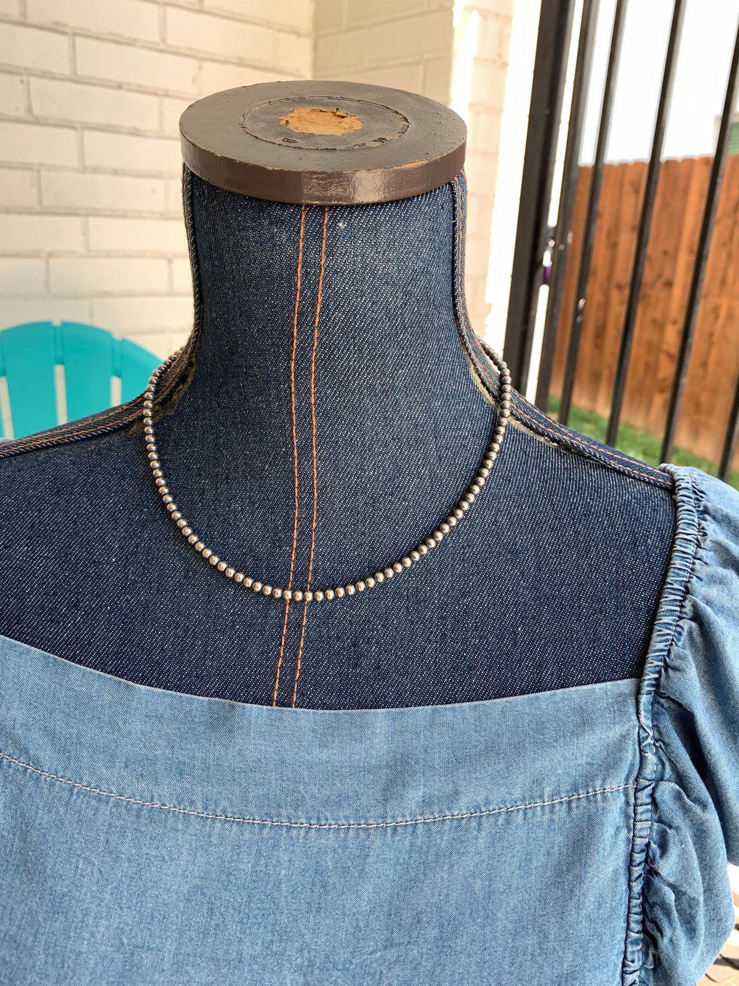 4MM " Navajo Style" Sterling Pearls Necklace