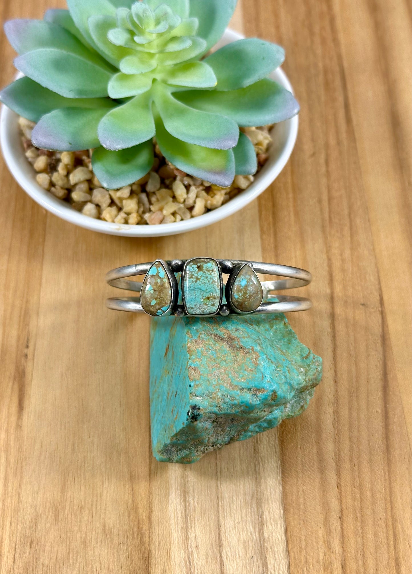 #8 Turquoise 3 Stone Sterling Silver Cuff Bracelet