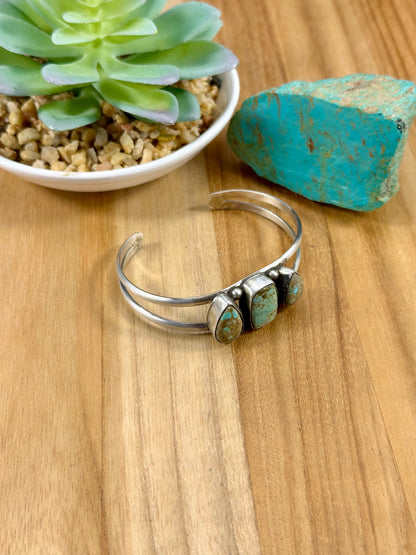 #8 Turquoise 3 Stone Sterling Silver Cuff Bracelet