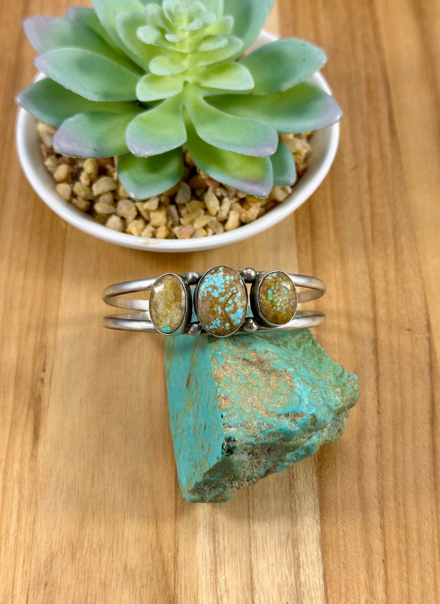 #8 Turquoise 3 Stone Sterling Silver Cuff Bracelet