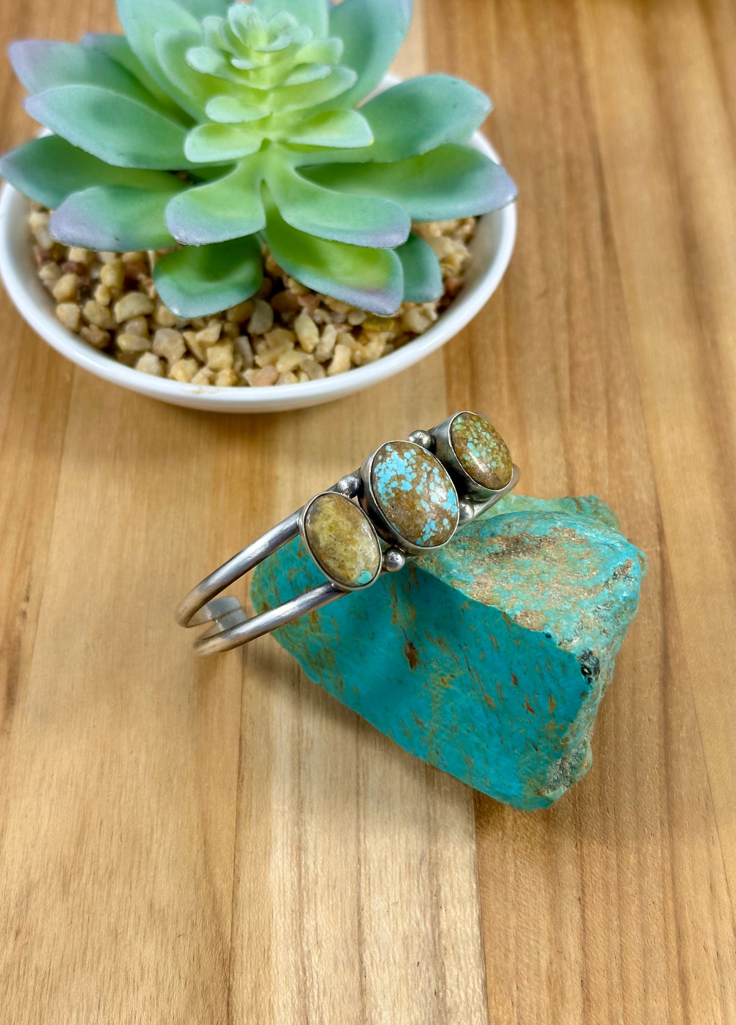 #8 Turquoise 3 Stone Sterling Silver Cuff Bracelet