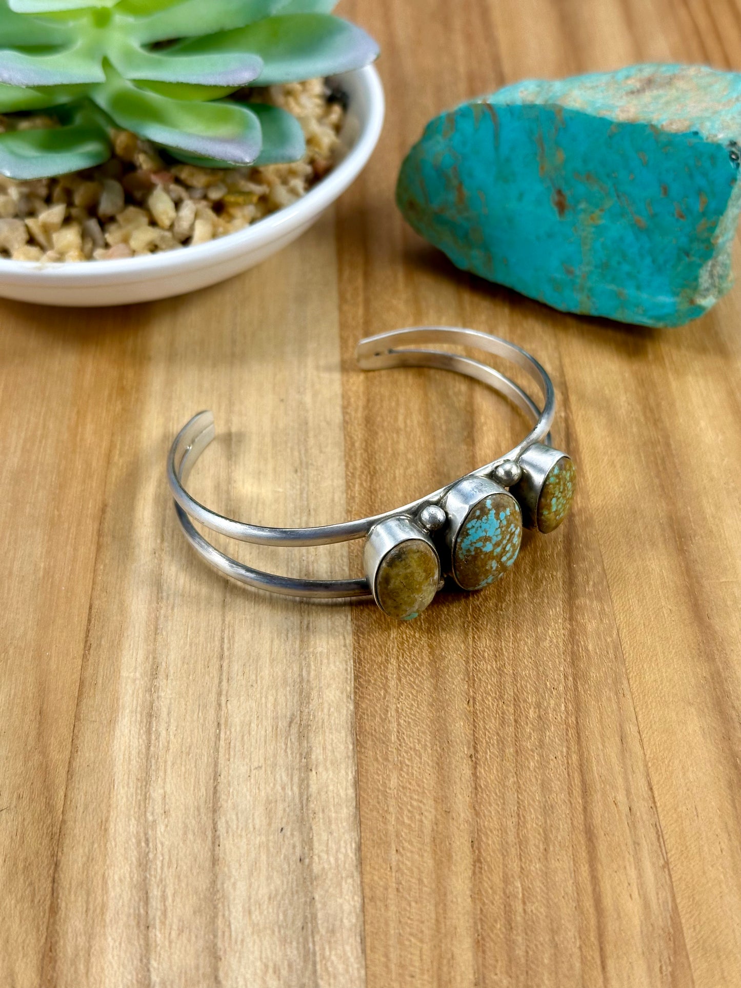 #8 Turquoise 3 Stone Sterling Silver Cuff Bracelet