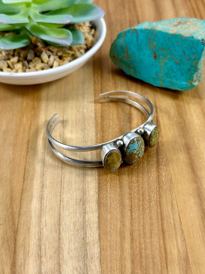#8 Turquoise 3 Stone Sterling Silver Cuff Bracelet