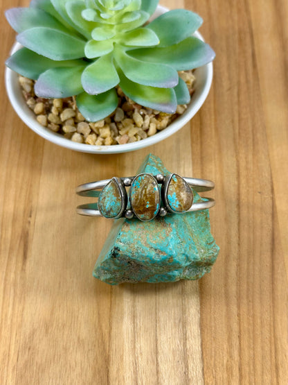 #8 Turquoise 3 Stone Sterling Silver Cuff Bracelet
