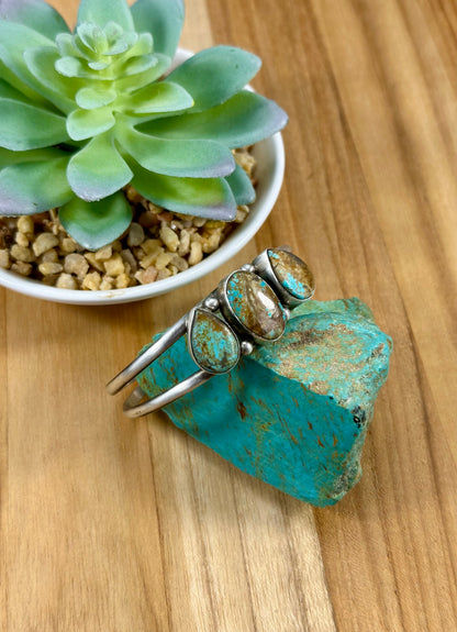 #8 Turquoise 3 Stone Sterling Silver Cuff Bracelet