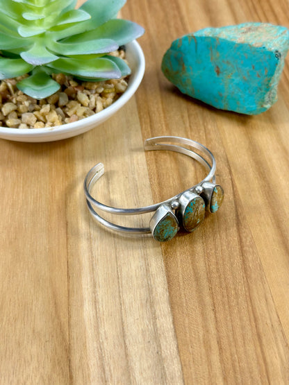#8 Turquoise 3 Stone Sterling Silver Cuff Bracelet