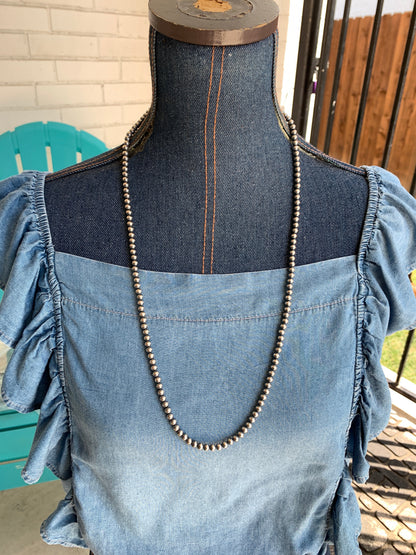 5MM " Navajo Style" Sterling Pearls Necklaces