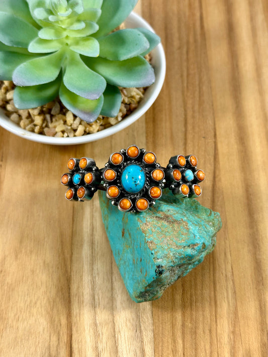 Kingman Turquoise and Spiny Cluster Sterling Cuff