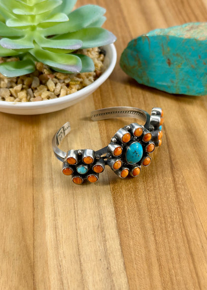 Kingman Turquoise and Spiny Cluster Sterling Cuff