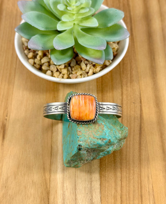Orange Spiny Single Stone Cuff