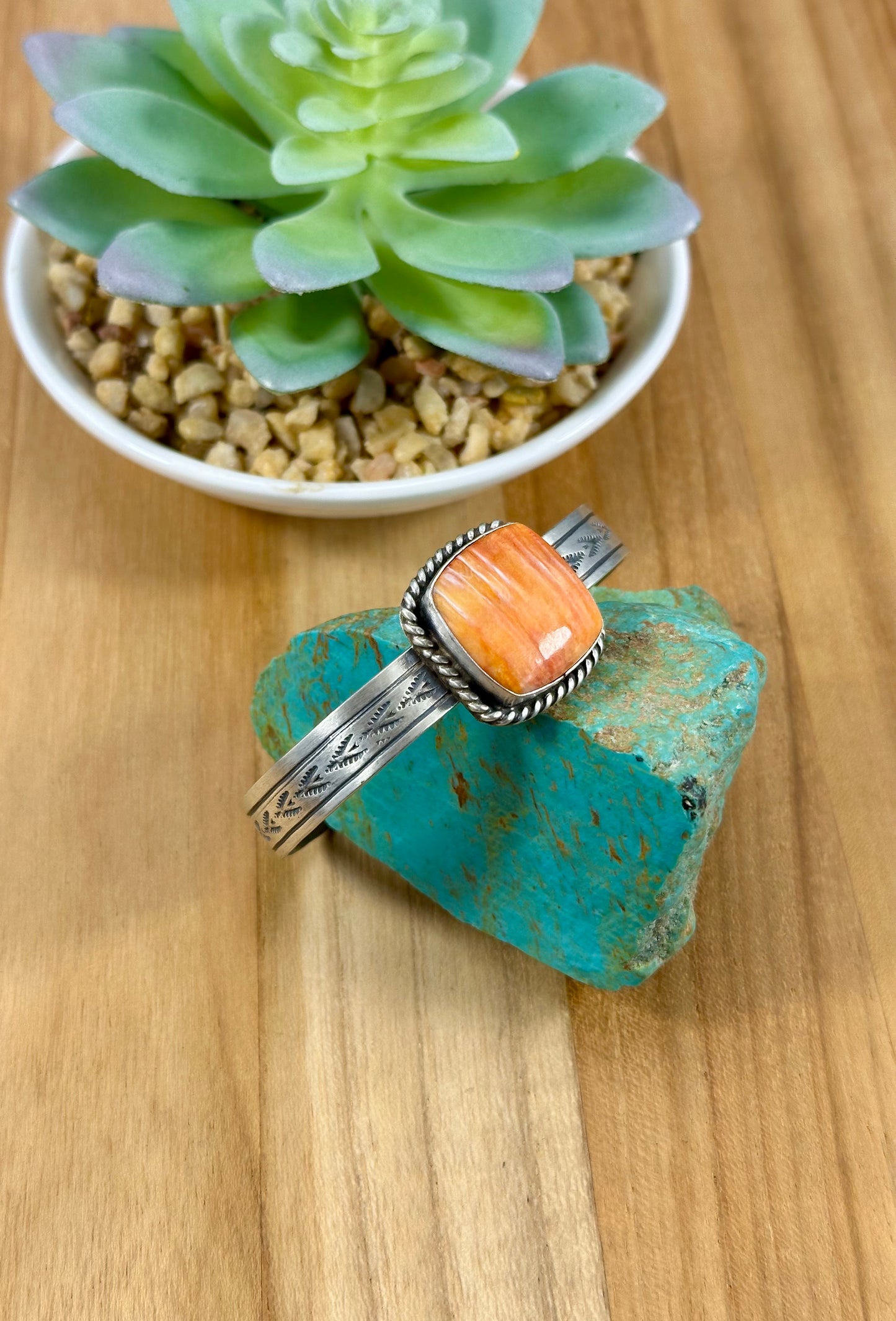 Orange Spiny Single Stone Cuff
