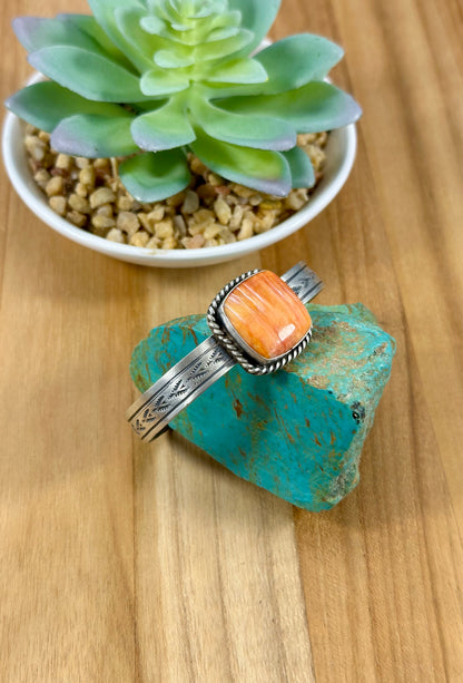 Orange Spiny Single Stone Cuff