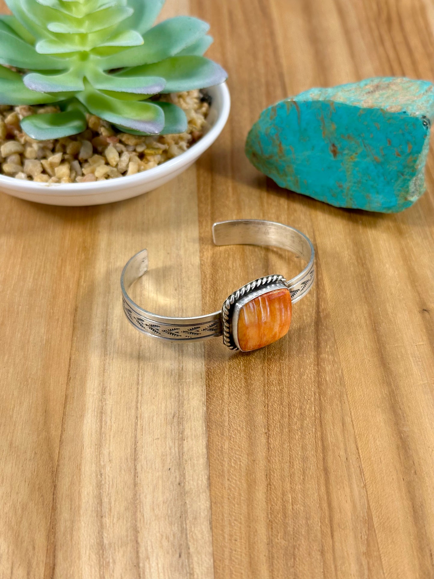 Orange Spiny Single Stone Cuff