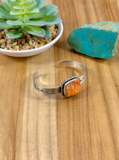 Orange Spiny Single Stone Cuff