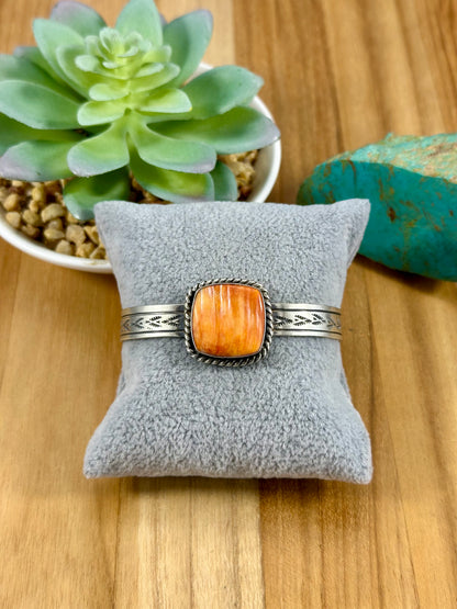 Orange Spiny Single Stone Cuff