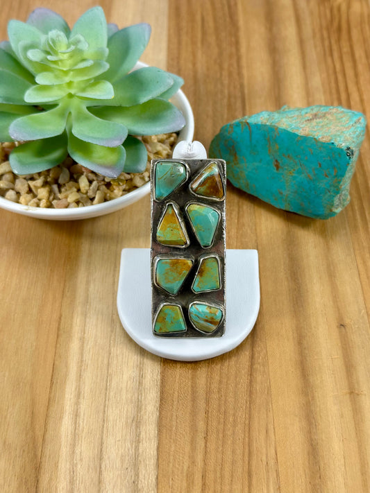 Rectangle Kingman Turquoise Cluster Ring