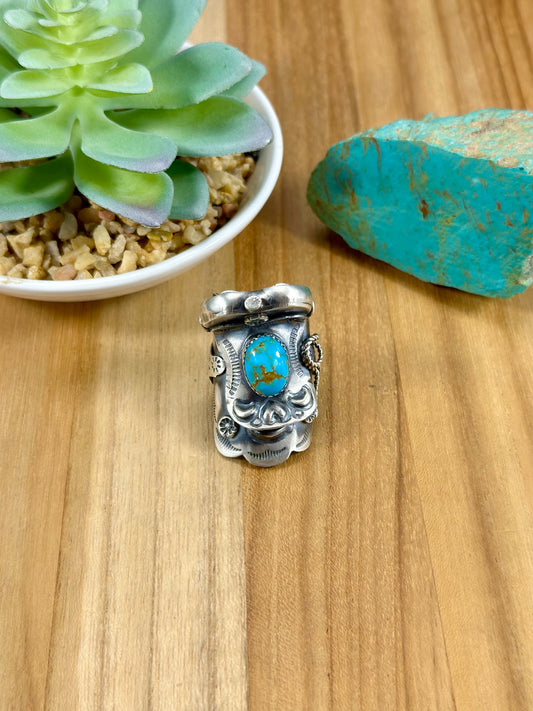Kingman Turquoise Saddle Sterling Ring