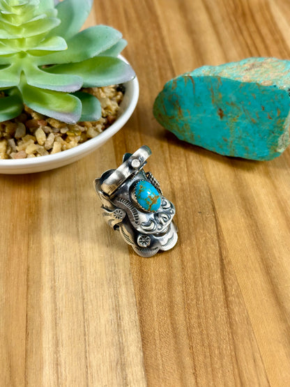 Kingman Turquoise Saddle Ring Sz 8