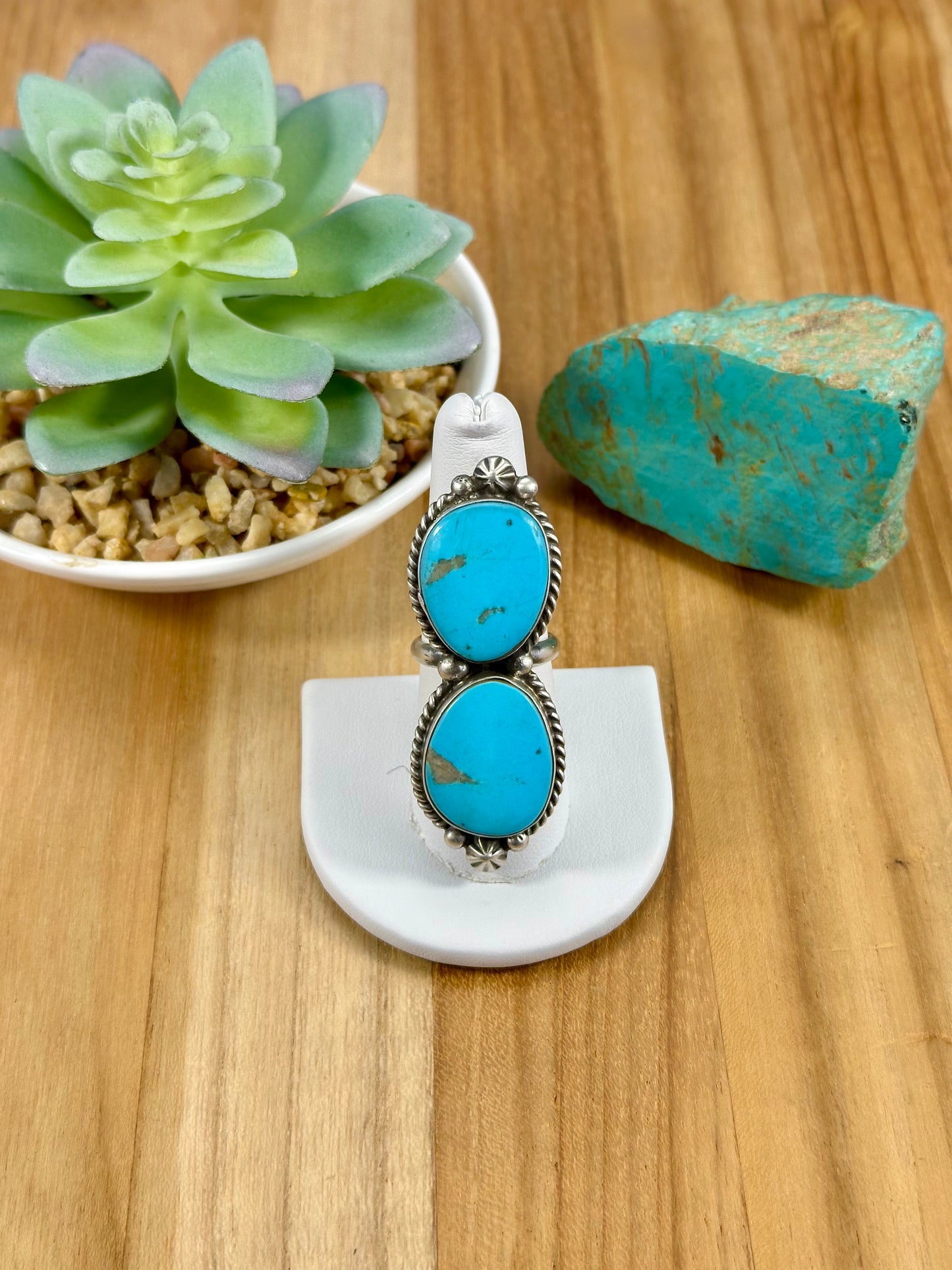Kingman Turquoise 2 Stone Sterling Ring