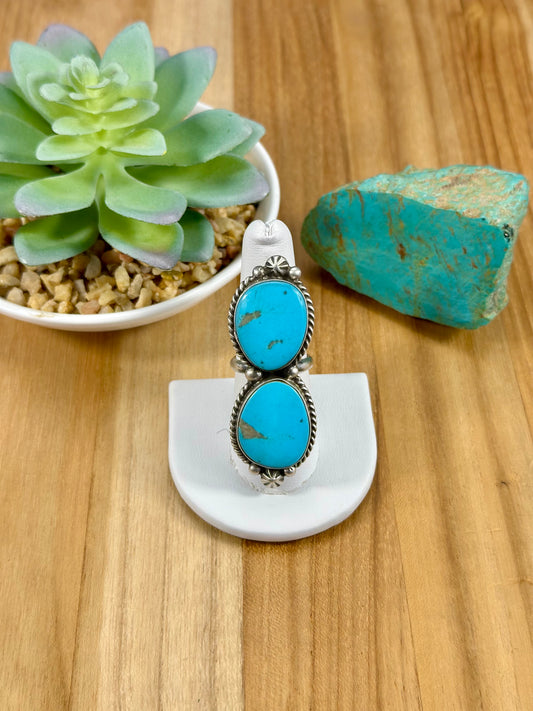 Kingman Turquoise 2 Stone Sterling Ring
