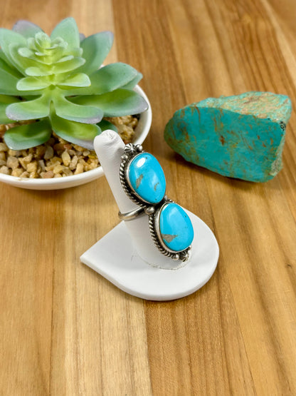 Kingman Turquoise 2 Stone Sterling Ring