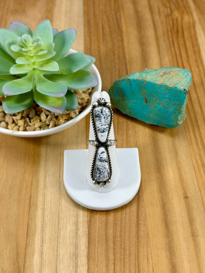 White Buffalo 2 Stone Sterling Ring