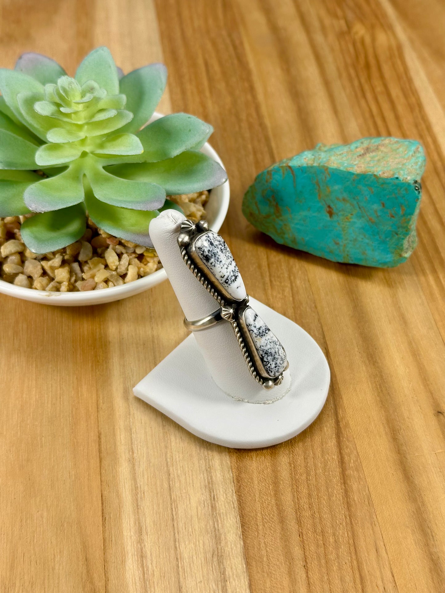 White Buffalo 2 Stone Sterling Ring