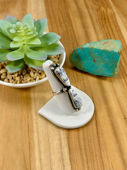 White Buffalo 2 Stone Sterling Ring