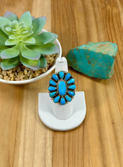 Kingman Turquoise Cluster Sterling Ring