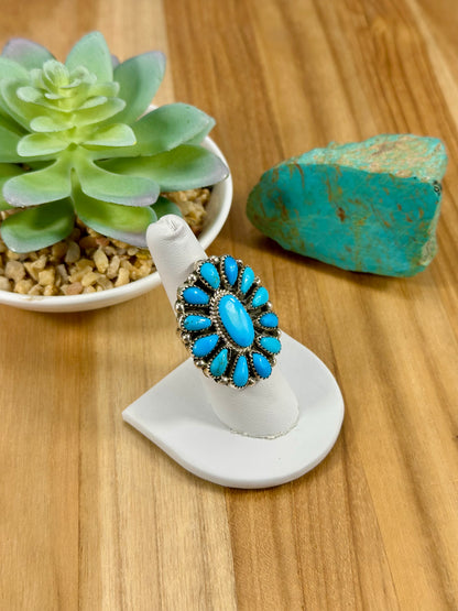 Kingman Turquoise Cluster Sterling Ring