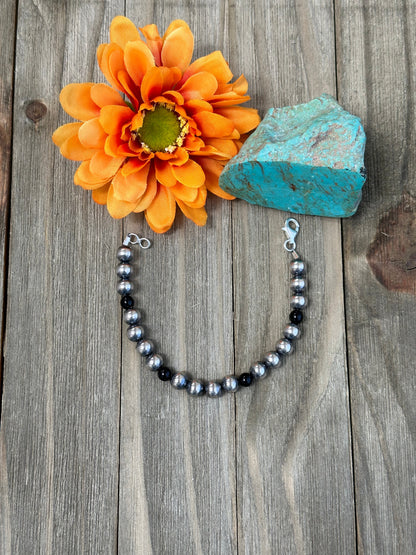 Black Onyx and "Navajo Style" Pearl Bracelet