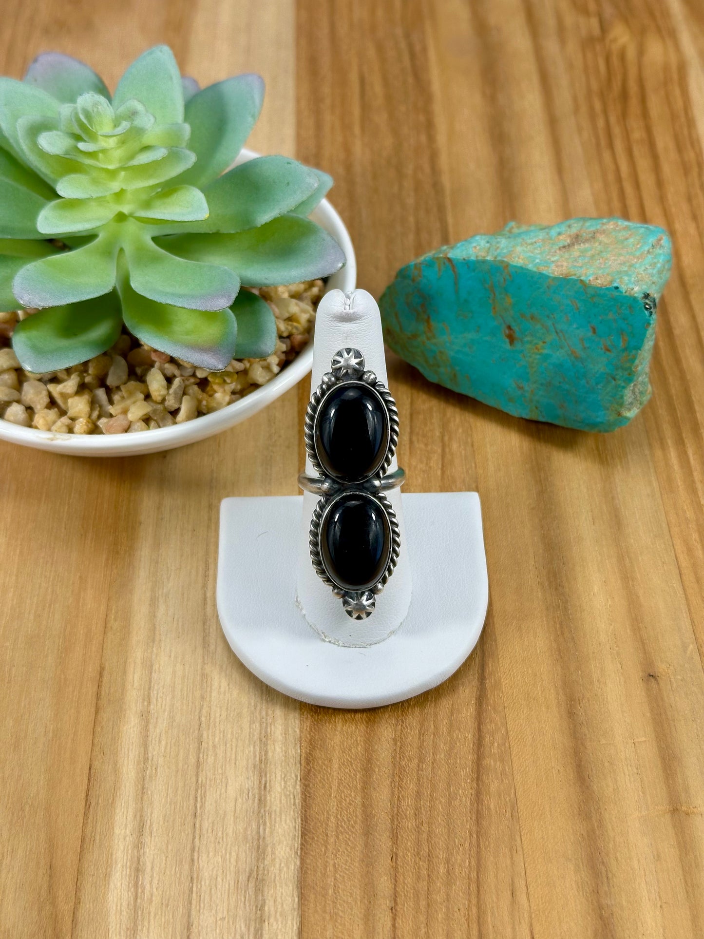 Black Onyx 2 Stone Sterling Ring