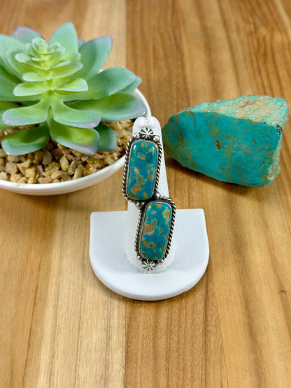 Kingman Turquoise 2 Stone Sterling Ring