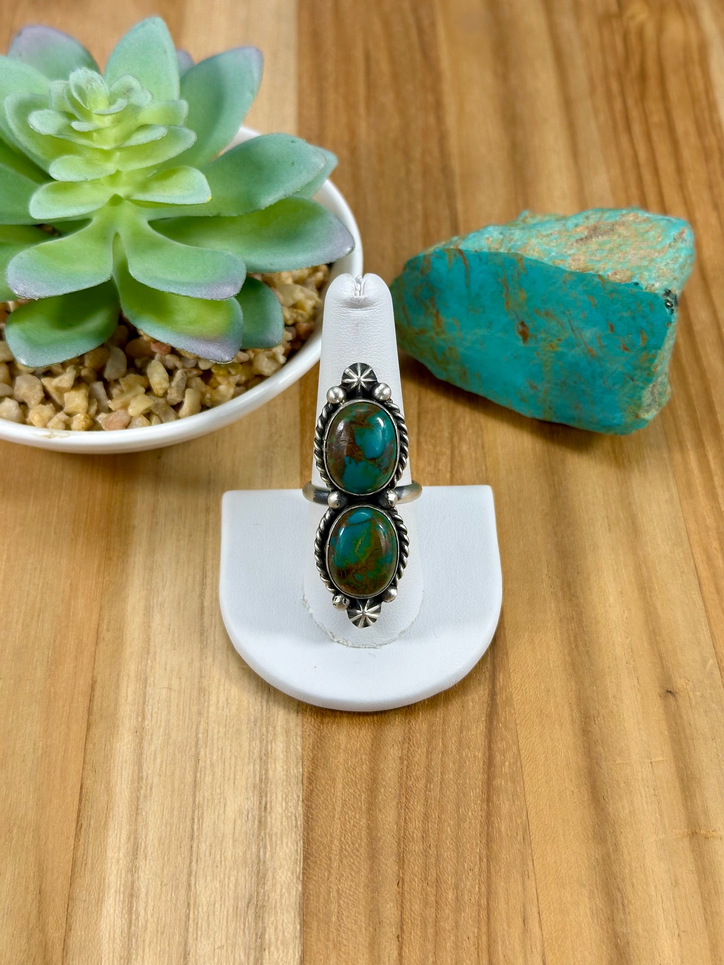 Kingman Turquoise 2 Stone Sterling Ring