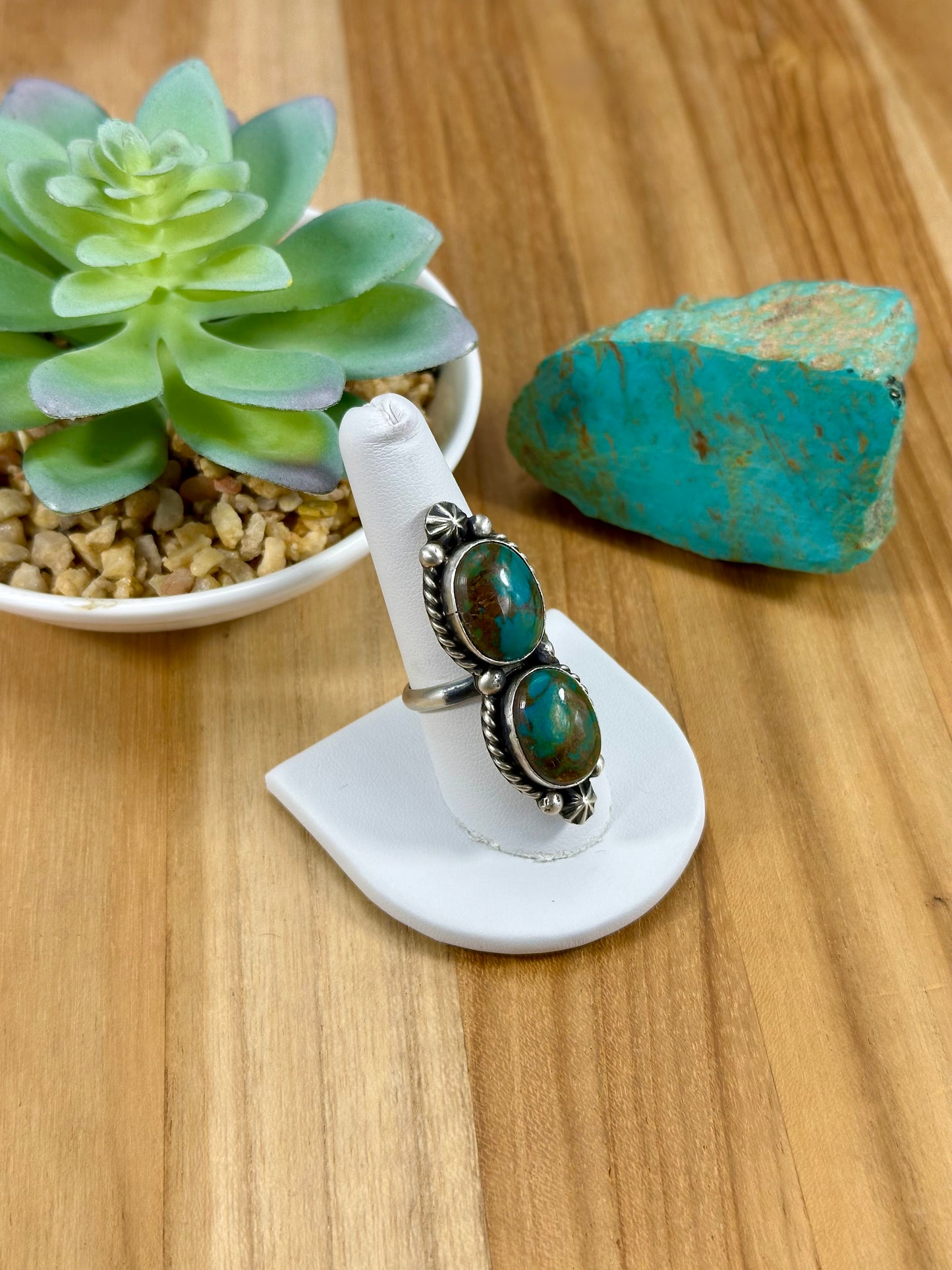 Kingman Turquoise 2 Stone Sterling Ring