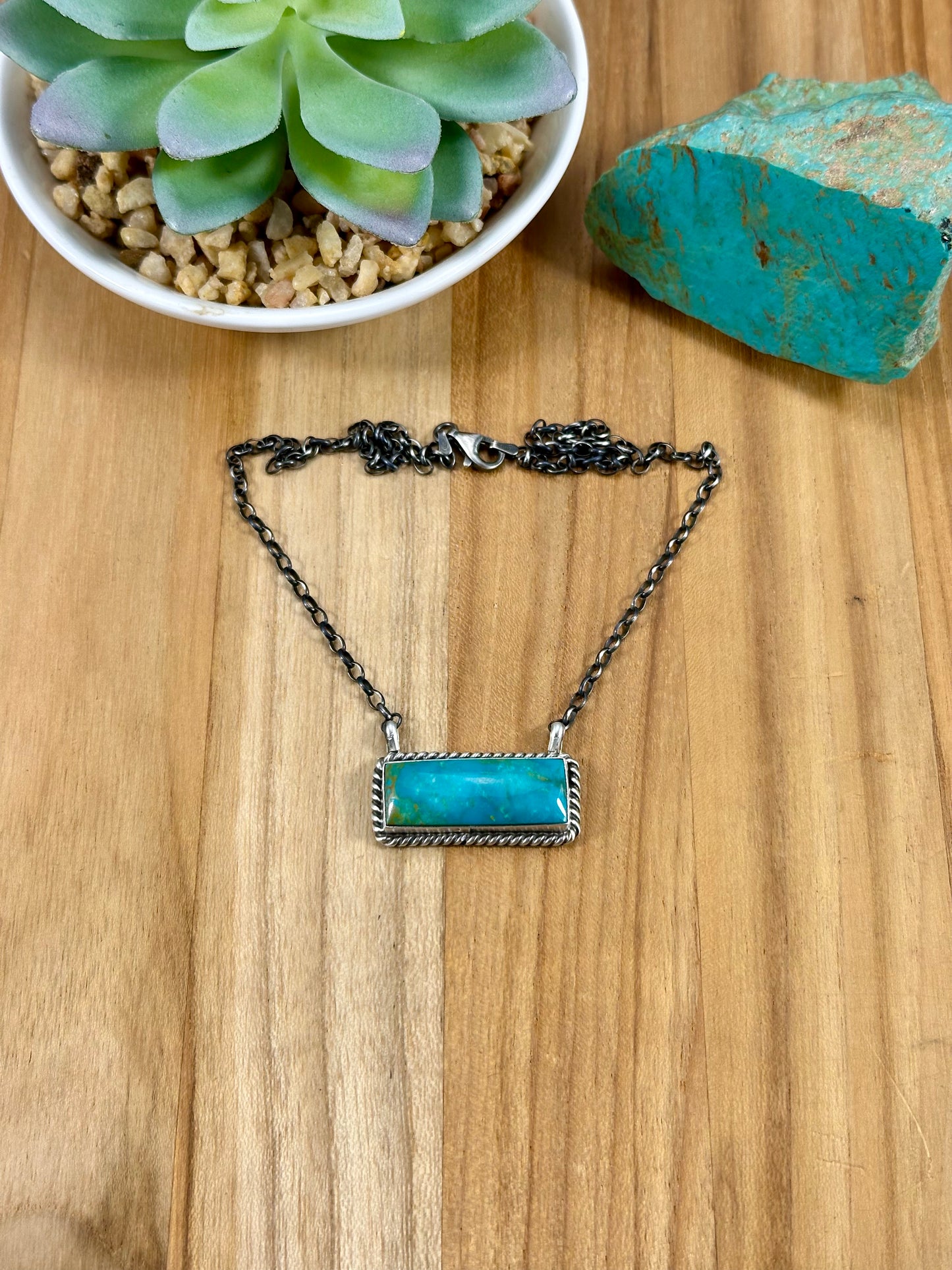 Kingman Turquoise Bar Sterling Necklace